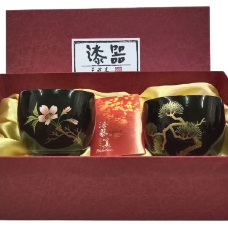 【樺泰漆器】五葉松/山櫻花品茗對杯禮盒(2入)｜天然漆器_2
