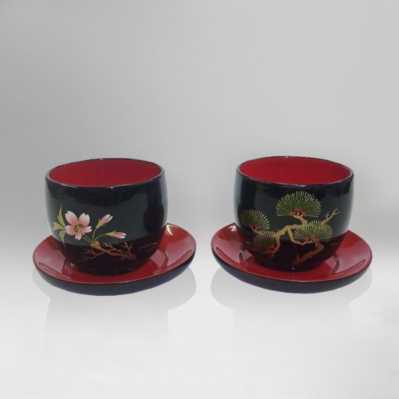 【樺泰漆器】五葉松/山櫻花品茗對杯禮盒(2入)｜天然漆器_圖片
